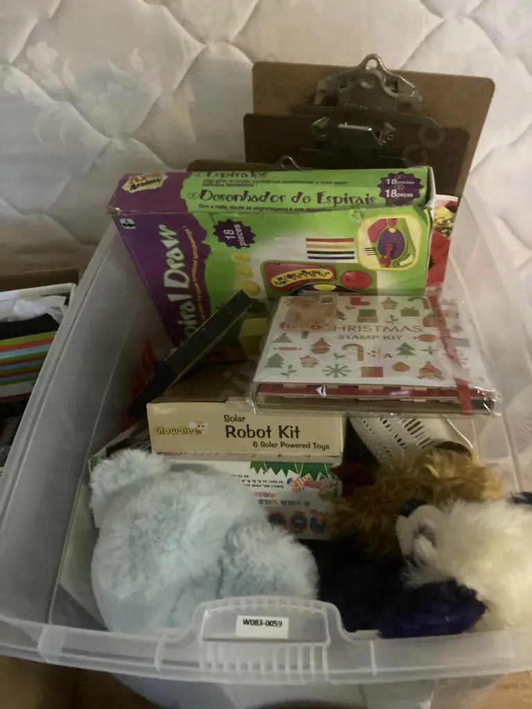 Clear Bin Of Soft Toys, Childrens Sundries Etc Image 1++