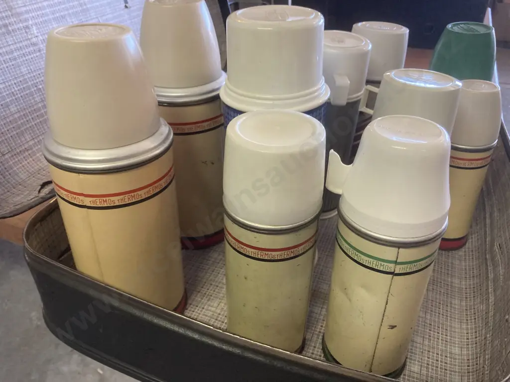 Flight Travel Case With Assorted Vintage Thermos Brand Thermoses Image 1++