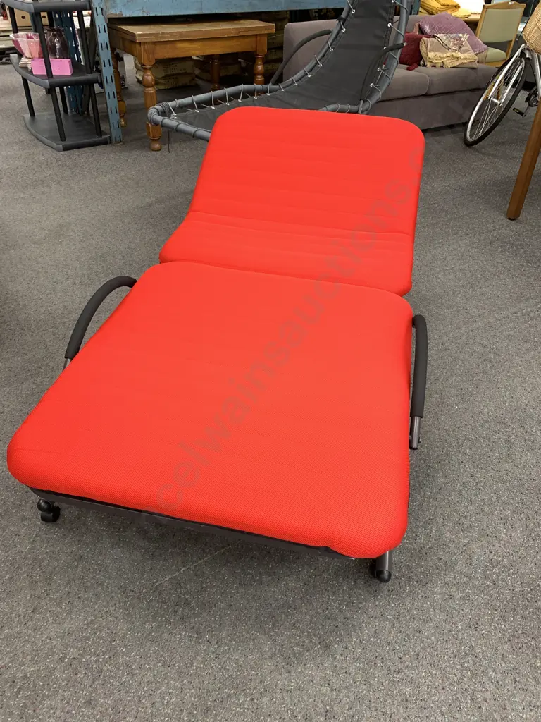 Folding Bed Red Single Near New L202cm, W92cm. (needs repair to weld) Image 1++