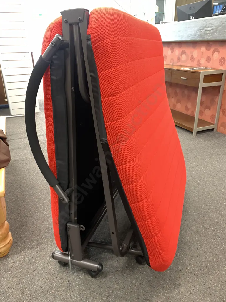 Folding Bed Red Single Near New L202cm, W92cm. (needs repair to weld) Image 1++