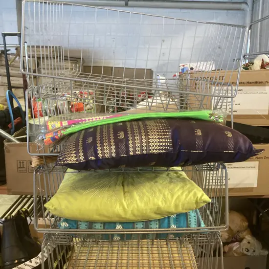 Storage Wire Baskets With New Print Bags And Cushions x3