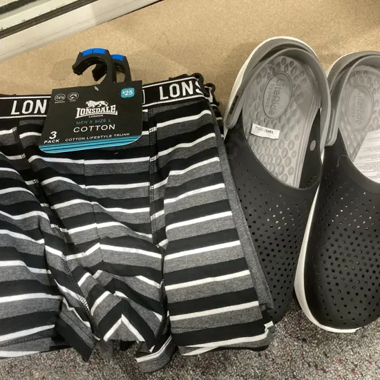 New Lite Ride Sz 12 Crocs & 2 x 3 Packs Lonsdale Mens Underwear, Sz L