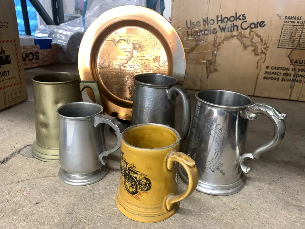Selection Of Tankards, Mugs, Brass, Wade Etc & Copper Plate Image 1++