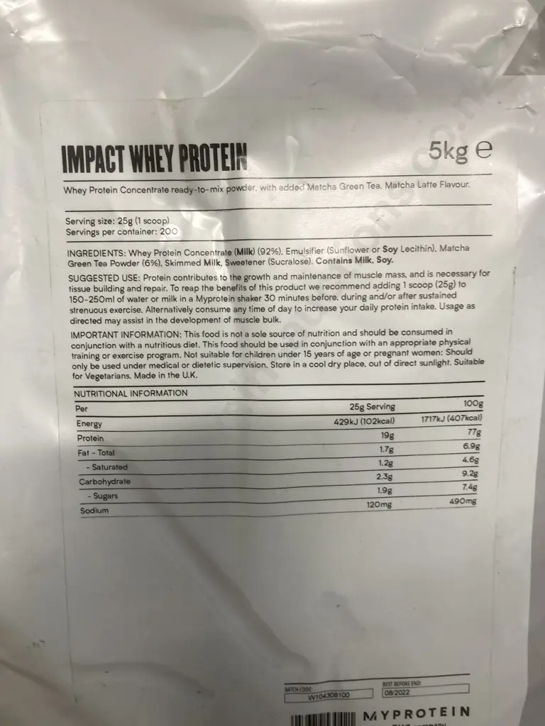 MyProtein Impact Whey Protein, 1 x 5kg MilkTea, 1 x 5Kg Matcha Latte Image 1++