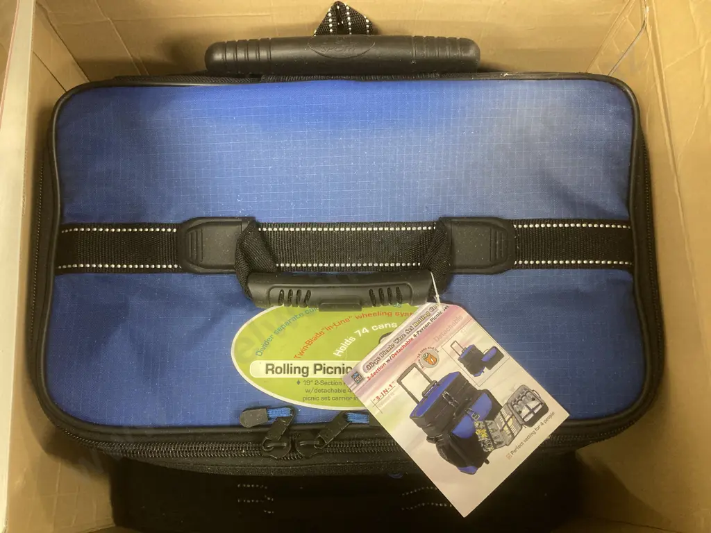 New Rolling Picnic Cooler, 2 Section With Detachable 4-Person Picnic Set Image 1++