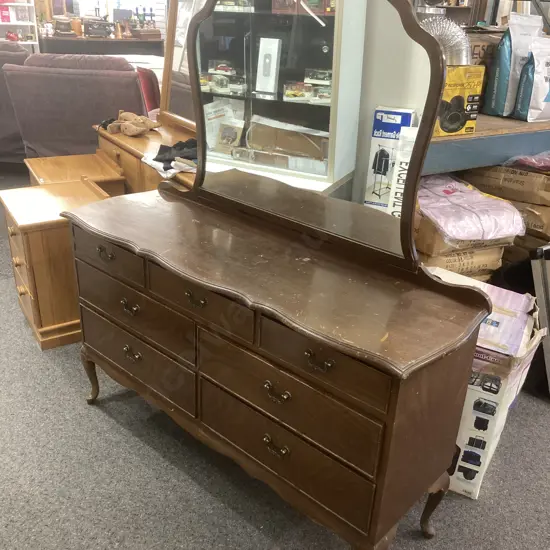 Queen Anne Mahogany Dressing Table, 7 Drawer, Original Handles, H164 L137 D43cm (small Chip)
