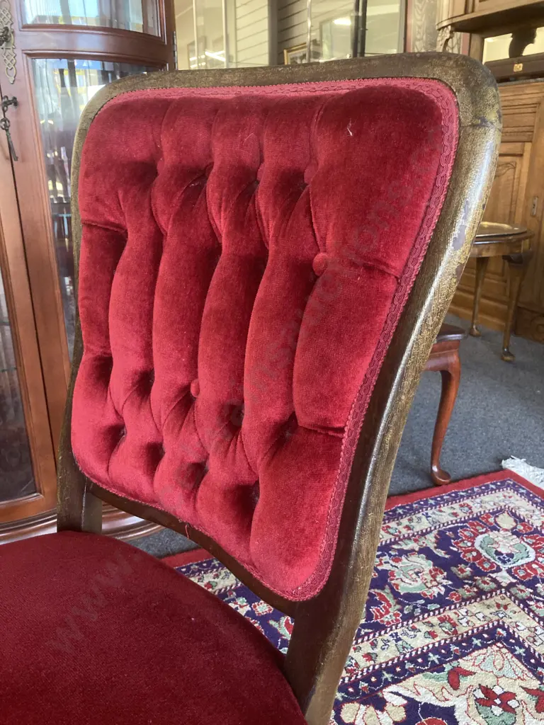 Mahogany Extension Dining Suite, Double Pedestal Brass Claw Feet, 6 Red Velour Buttonback Chairs, H77 L164 D90cm Image 1++