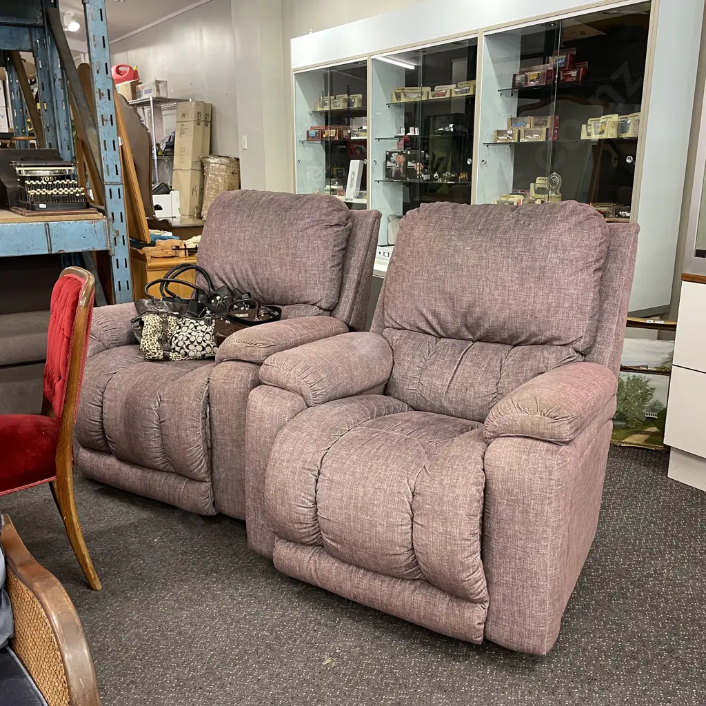 La-Z-Boy Chairs, Mushroom Tones, Pair of, W90cm Image 1++