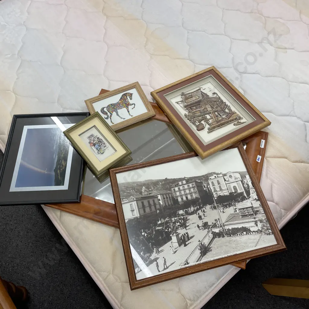 Wood Framed Rectangular Mirror, 62 x 47cm, With Selection of Framed Artwork Image 1++