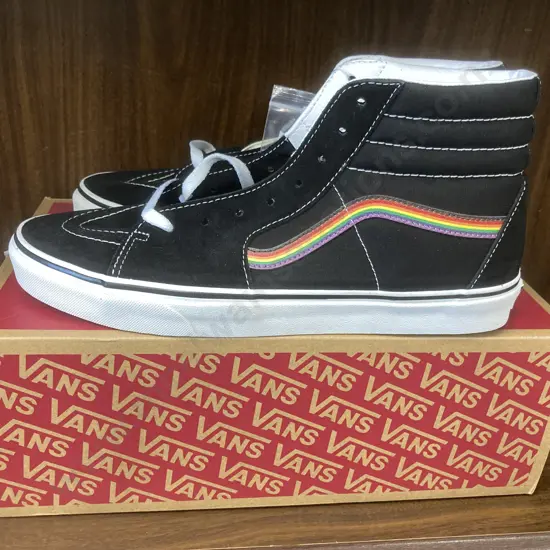 New In Box Black Vans SK8-Hi Rainbow Trainers, Size UK 10.5