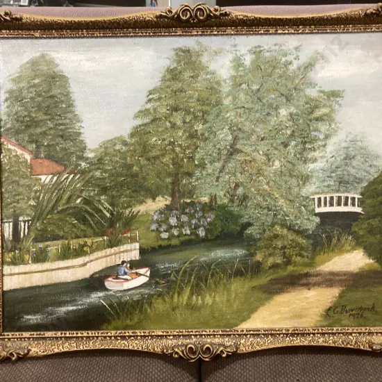 Original Artwork By LG Bowerbank 1976 Titled 'Saturday Afternoon' Waitete Trout Stream, Ngongotaha, Gilt Frame