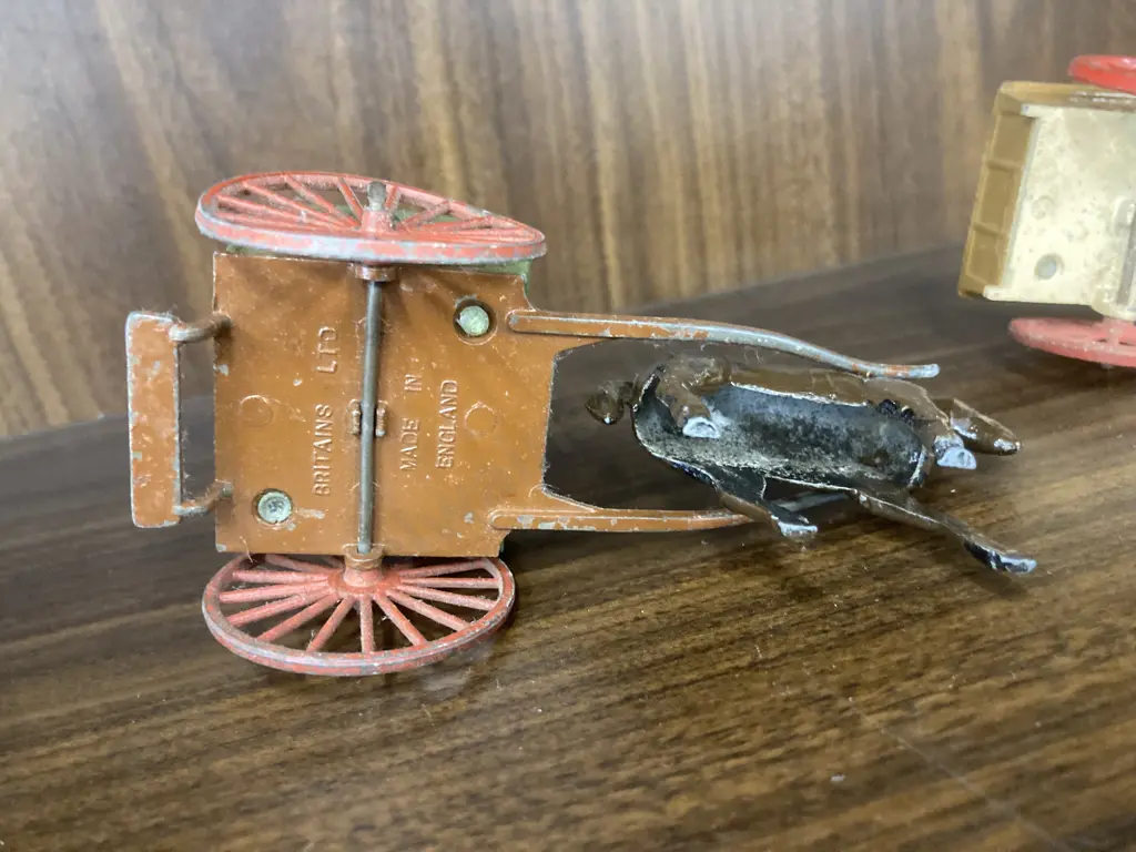 Vintage Britains Lead / Tin Horse & Cart Sets, & Britains Proprietors Horse & Plough With Farmer, Made in England Image 1++