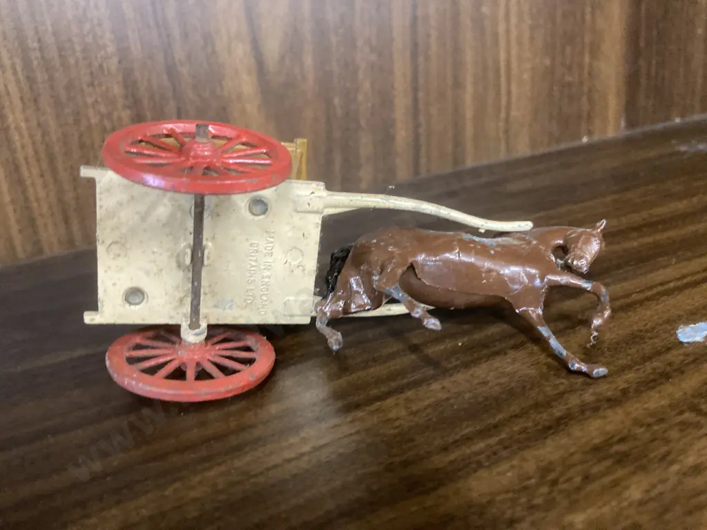 Vintage Britains Lead / Tin Horse & Cart Sets, & Britains Proprietors Horse & Plough With Farmer, Made in England Image 1++