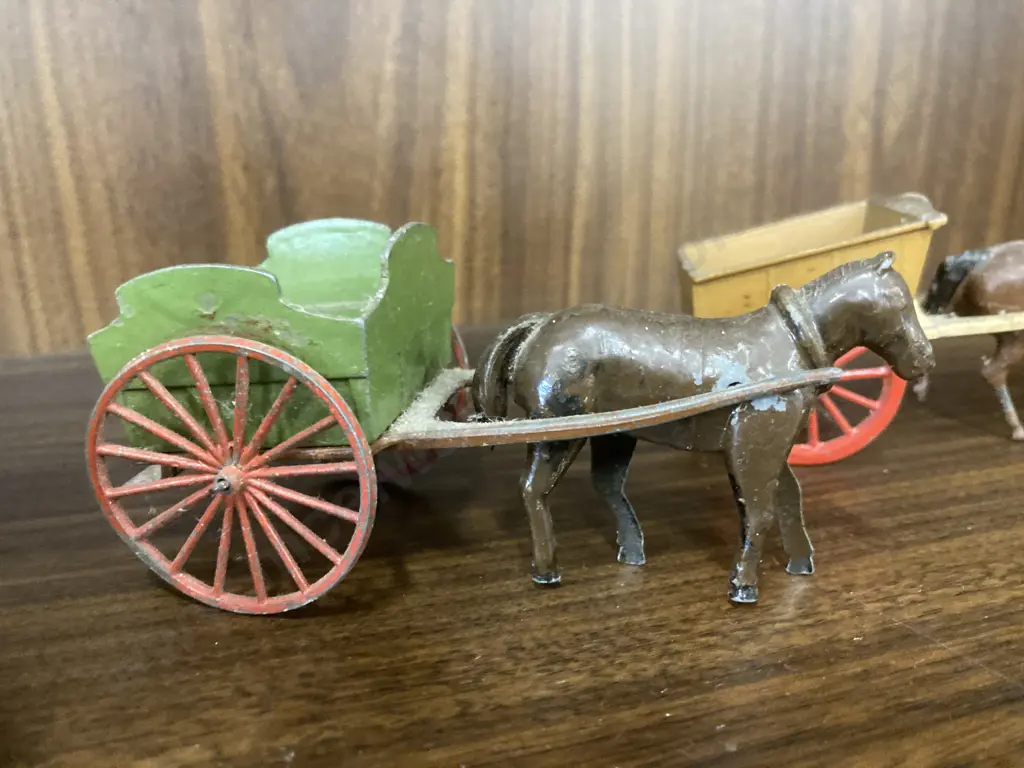 Vintage Britains Lead / Tin Horse & Cart Sets, & Britains Proprietors Horse & Plough With Farmer, Made in England Image 1++
