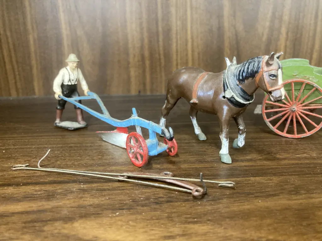 Vintage Britains Lead / Tin Horse & Cart Sets, & Britains Proprietors Horse & Plough With Farmer, Made in England Image 1++