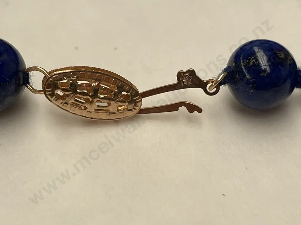 Stunning Lapus Necklace and matching earring. Clasp and earring marked 14K. L76cm Image 1++