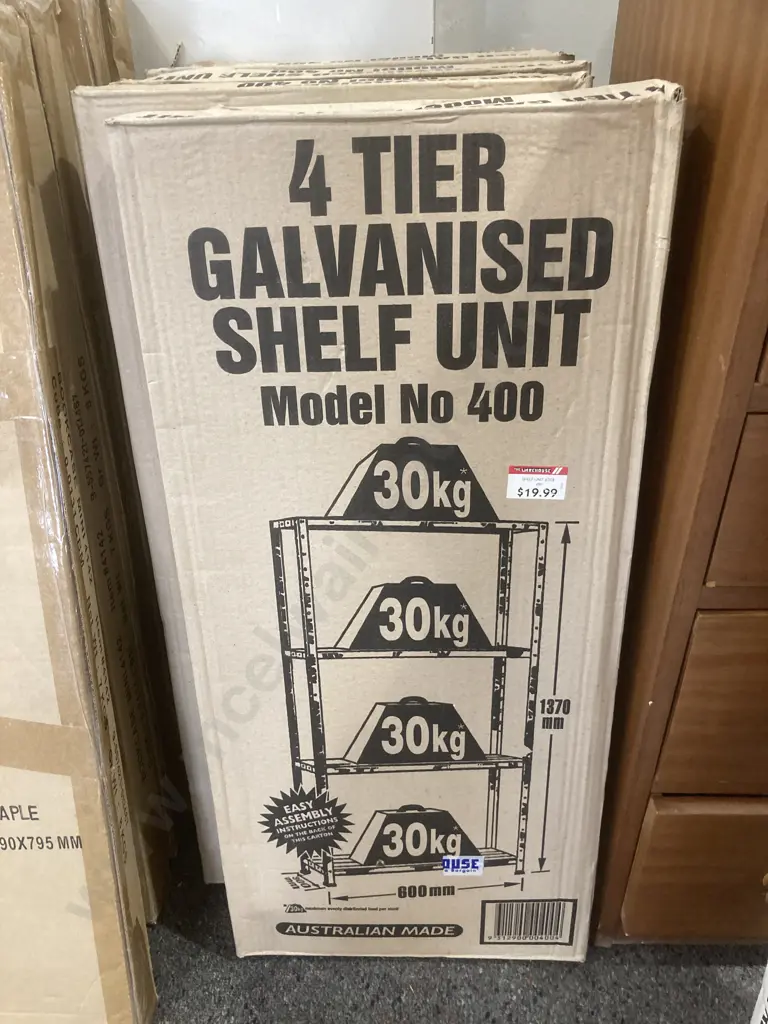 4 Tier Galvanised Shelf Units x 4, Model No 400, 1370x600x300, Flat Packed Image 1++