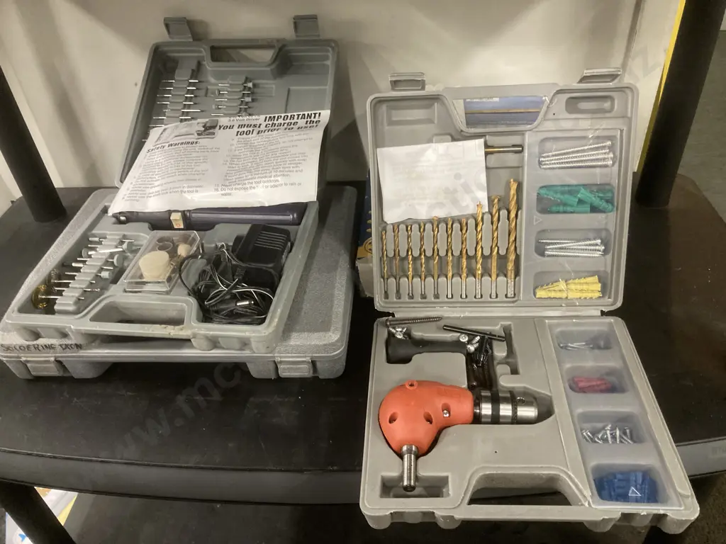 Cased Tools x 5, Soldering Iron, Mini Rotary Tool, 90 Degree Tool, 2 x Glue Guns & Glue Stick Packets Image 1++