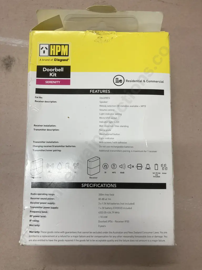 HPM Door Bell Kit - Serenity New In Box Image 1++