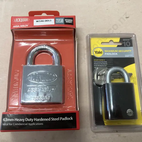 Lockwood Assa Abloy 63mm Heavy Duty Hardened Steel Padlock & a Yale Max Security Padlock New In Box