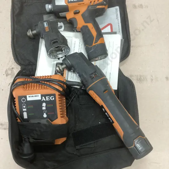 AEG 12V Cordless Impact Driver, Multi Heads Tool, Extra Head, Pair of Batteries, Charger & Soft Carry Case