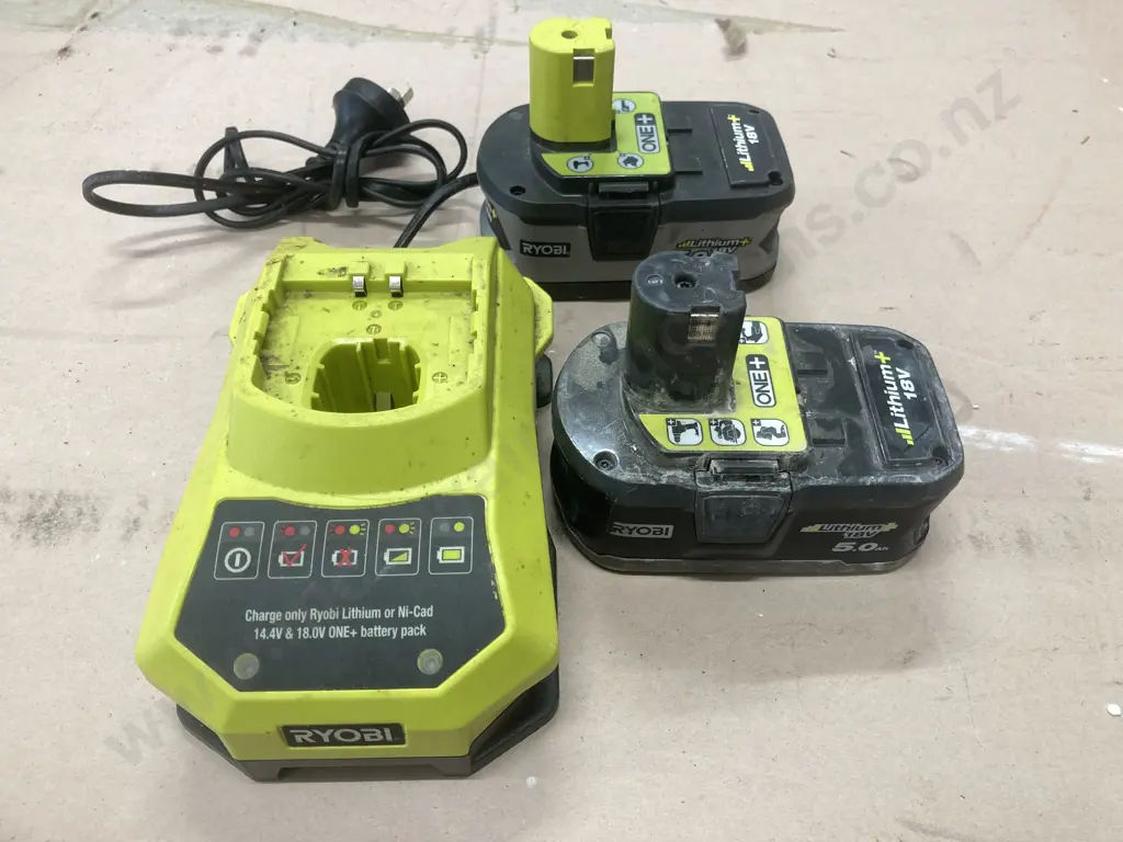 Ryobi Charger, BCL14181H Charger And Two 5.0Ah Batteries Image 1++