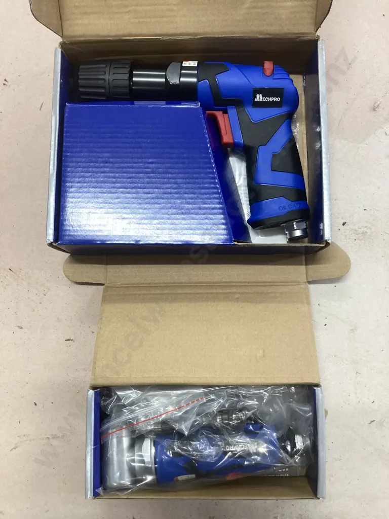 MechPro 3/8" Reversible Air Drill & Right Angle Air Grinder, Both New In Box Image 1++