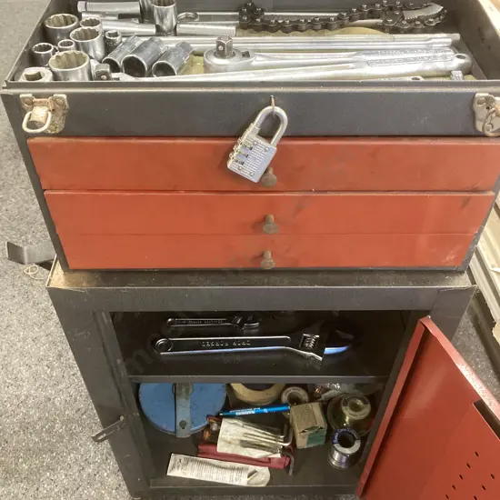 Steel 3 Drawer Toolbox With Single Door Roller Cabinet (af) & a Selection of Tools