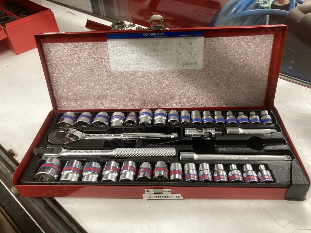 KingTony 36 Pc. 3/8" Socket Set In Steel Case (8" Sliding T-Handle Missing) Image 1++