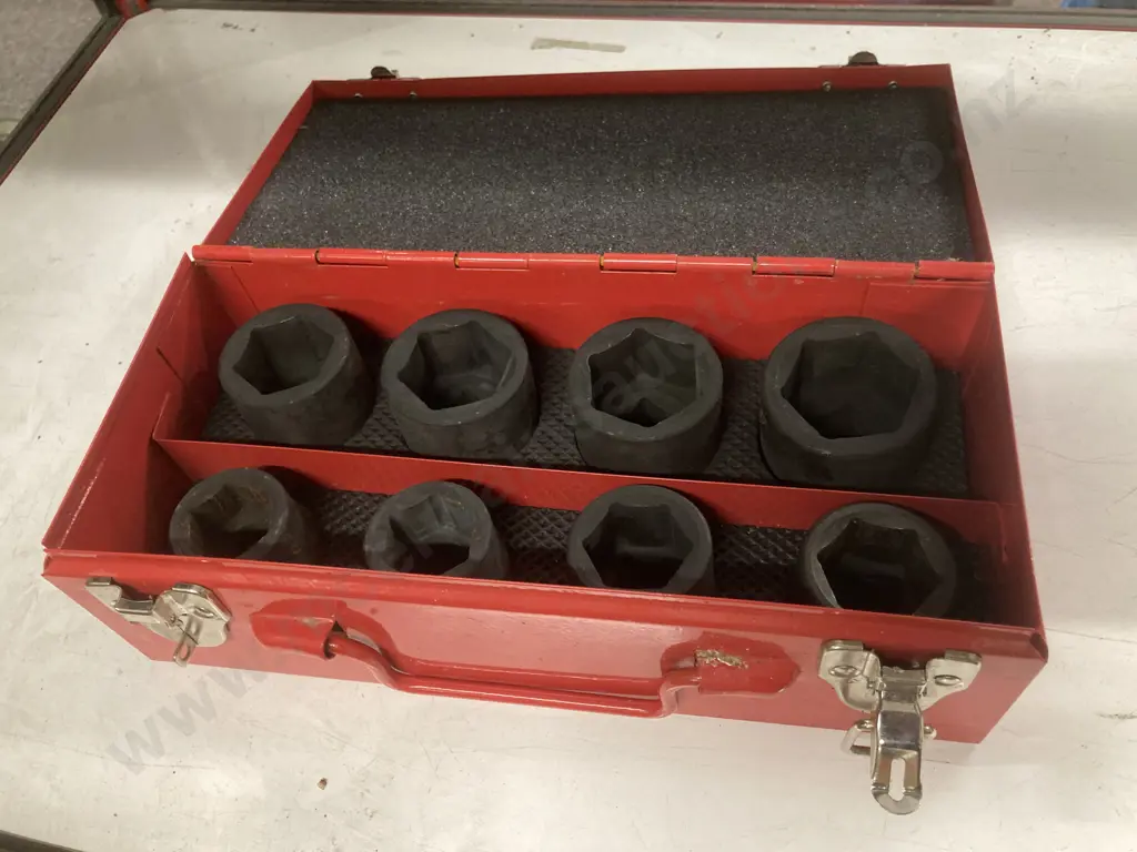 The ToolShed 3/4" Drive 8Pc. Impact Socket Set In Steel Case, Cr-Mo 26mm to 38mm Image 1++