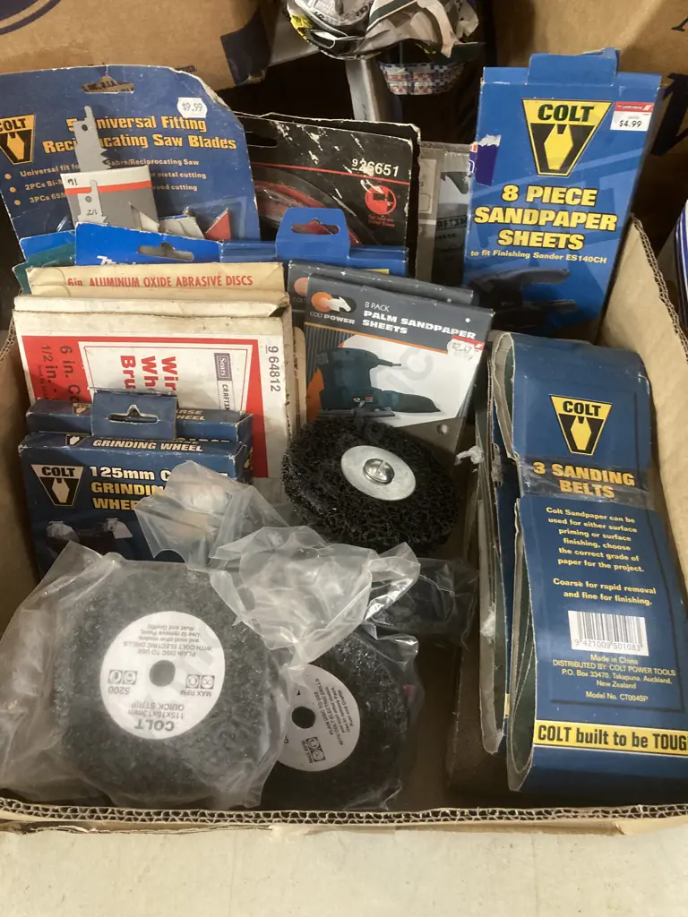 Box Lot Sandpaper Sheets & Belts, Grinding Wheels, Wire Wheel Brush, Quick Strip Wheels Etc Image 1++