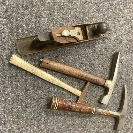 Vintage Hammers And a Bailey No 5 Wood Plane