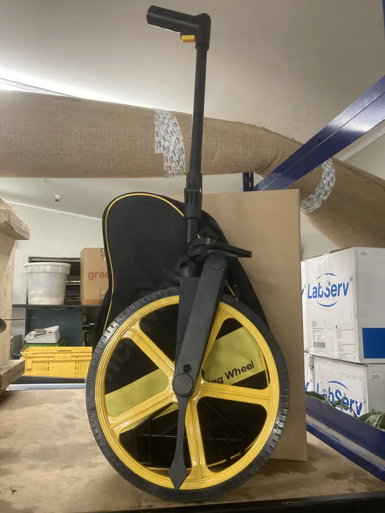 New 12" Measuring Wheel with Carry Bag, 320mm Dia wheel with stand, records up to 9999m, folds down to 510mm Image 1++