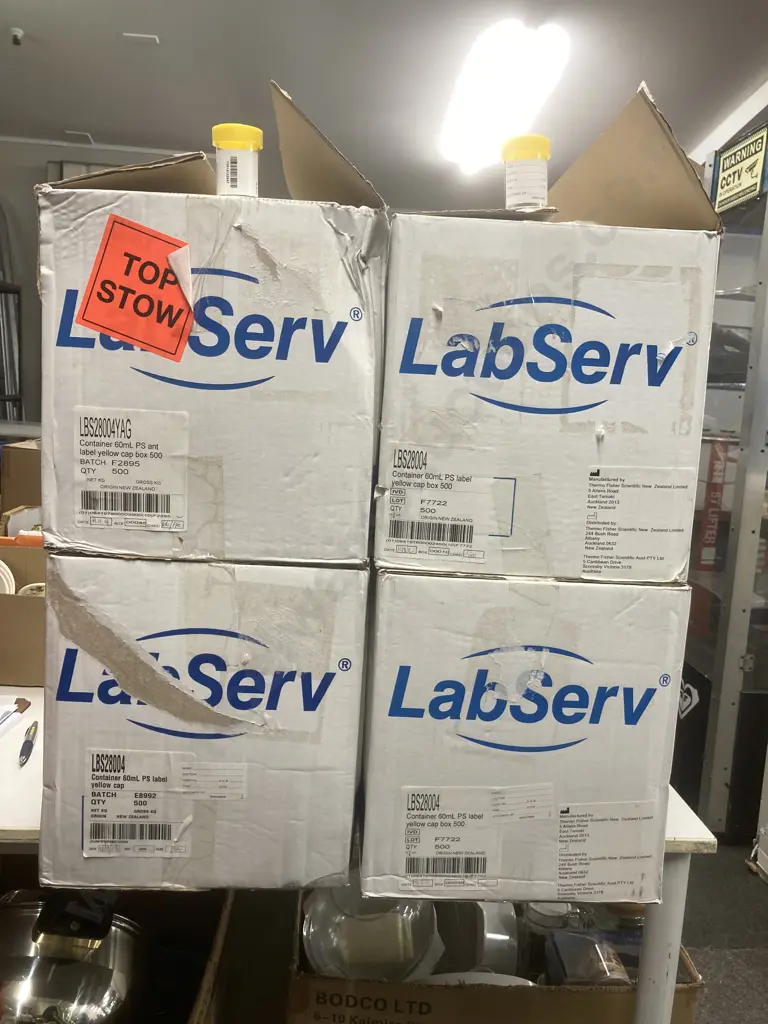 LabServ 3 x Boxes of 500 x 60ml PS Label Yellow Cap Box & 1 x Box of 500 x 60ml PS Ante Label Yellow Cap Box Image 1++