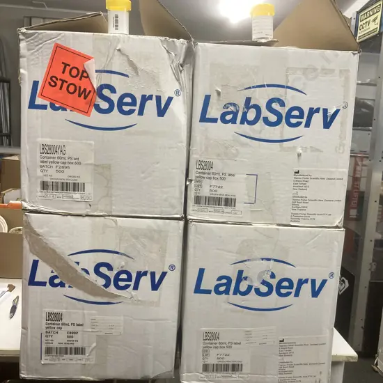 LabServ 3 x Boxes of 500 x 60ml PS Label Yellow Cap Box & 1 x Box of 500 x 60ml PS Ante Label Yellow Cap Box