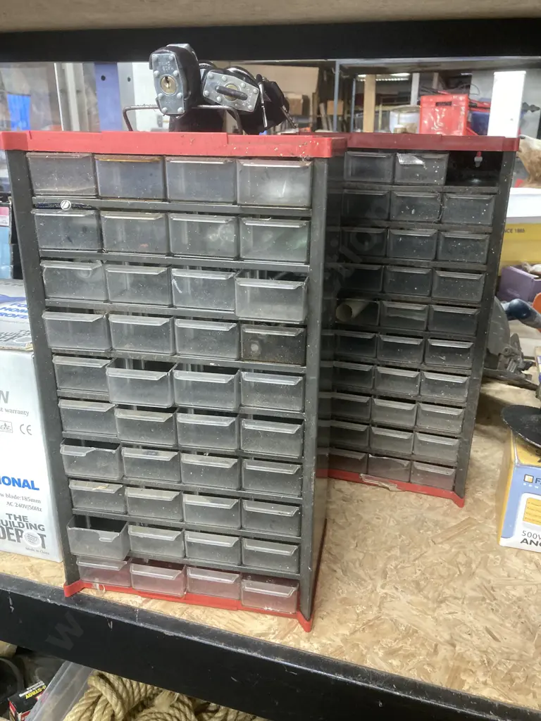 Pair of 40 Drawer Sorter Units (af) With Four Padlocks Image 1++
