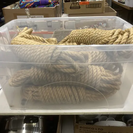 Clear Bin of Eight Ropes