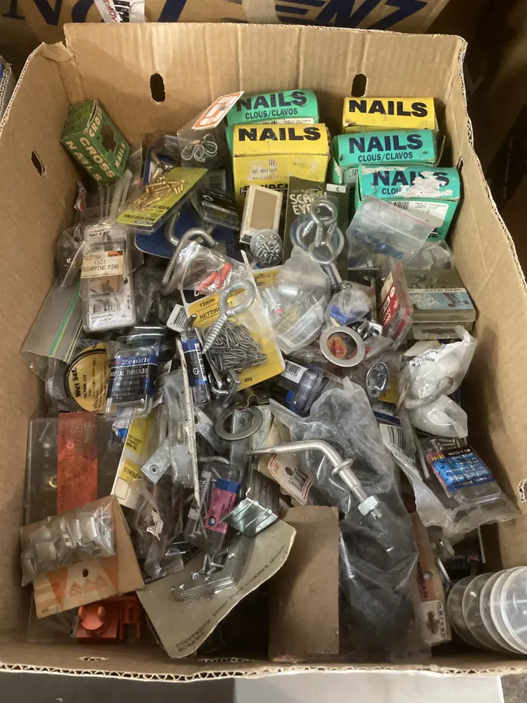 Box Lot Nails, Packets Screws, Washers, Brackets, Screw Eyes Etc Image 1++