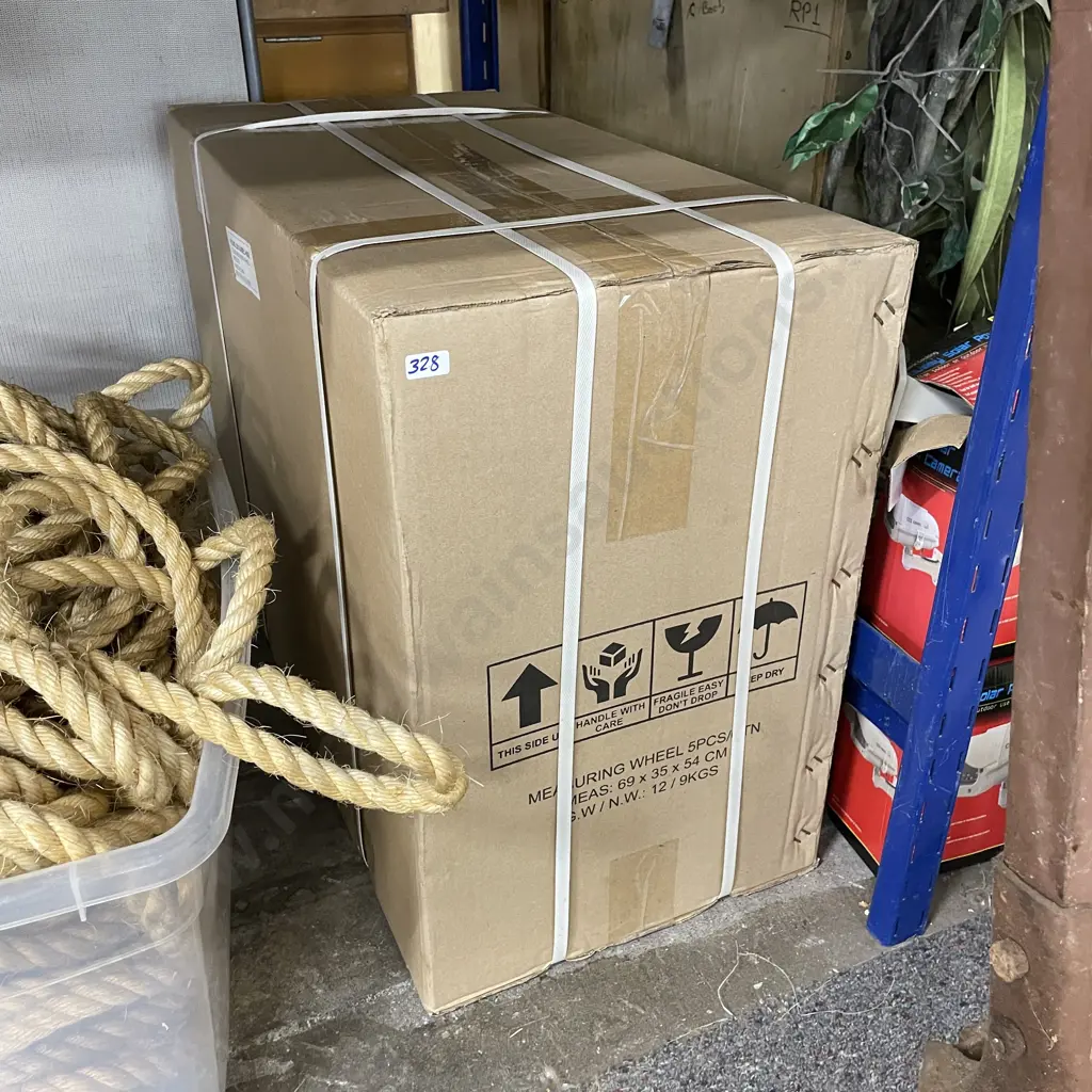 Box of 5 New 12" Measuring Wheels with Carry Bags, 320mm Dia wheel with stand, records up to 9999m, folds down to 510m Image 1++