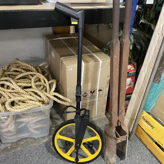 Box of 5 New 12" Measuring Wheels with Carry Bags, 320mm Dia wheel with stand, records up to 9999m, folds down to 510m