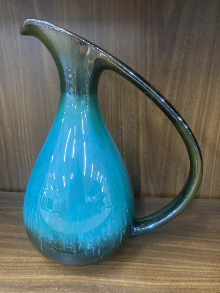 Vintage Blue Mountain Pottery Blue Green Drip Glaze Jug, H33cm Image 1++