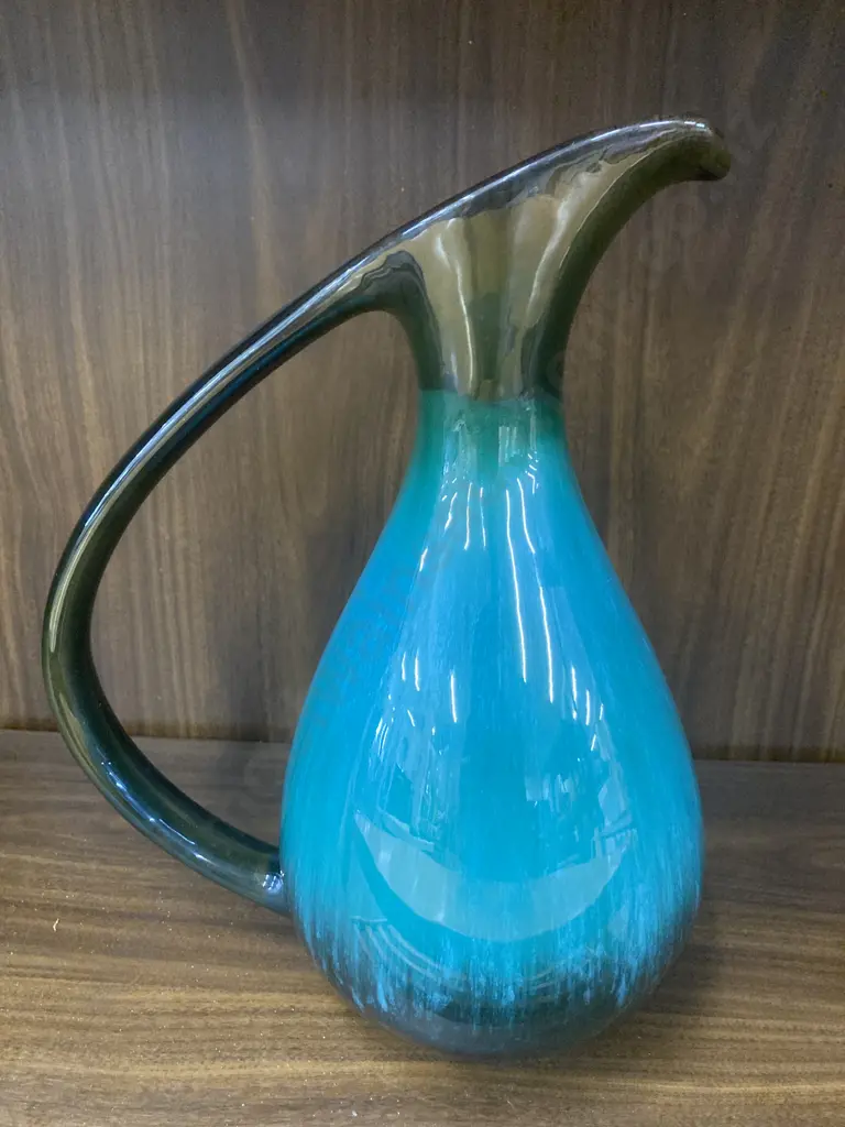 Vintage Blue Mountain Pottery Blue Green Drip Glaze Jug, H33cm Image 1++