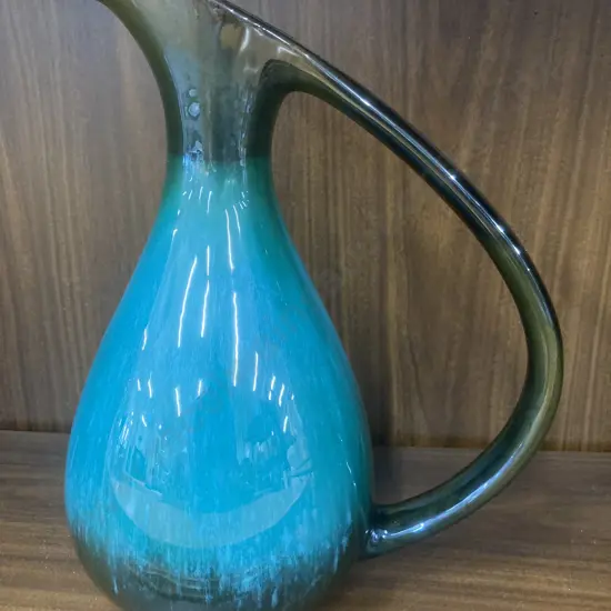 Vintage Blue Mountain Pottery Blue Green Drip Glaze Jug, H33cm