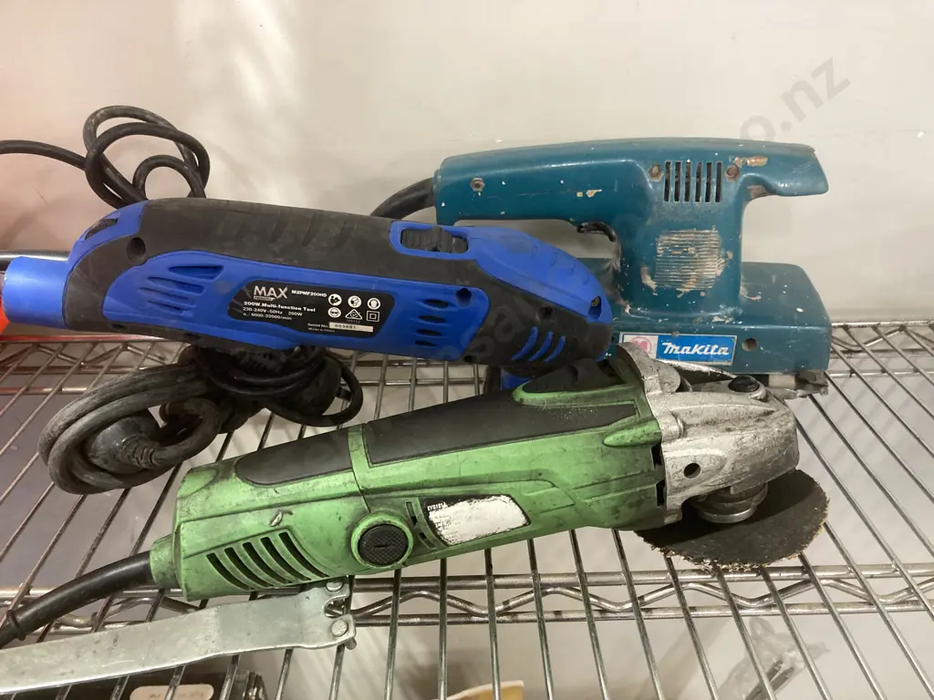 Kawasaki 100mm Angle Grinder, Max Predator 200W MFT, Makita Finishing Sander Image 1++