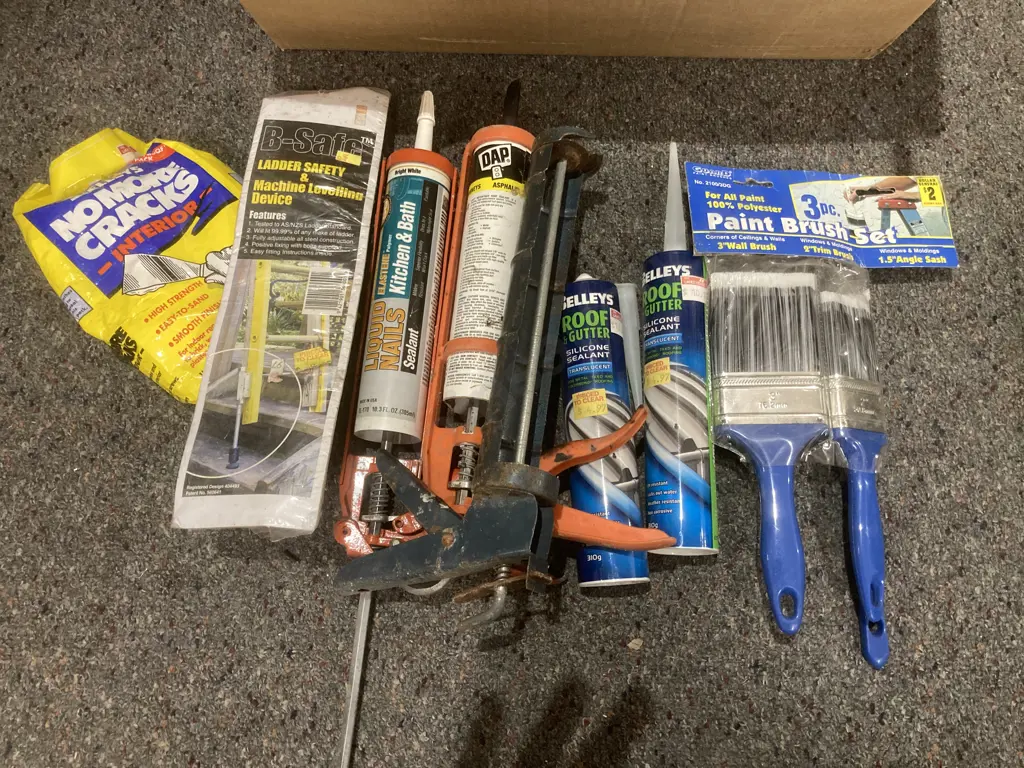 Box lot Paint Accessories, Rollers, Trays, Caulk Guns, Sealants, B Safe, Power Boards Etc Image 1++