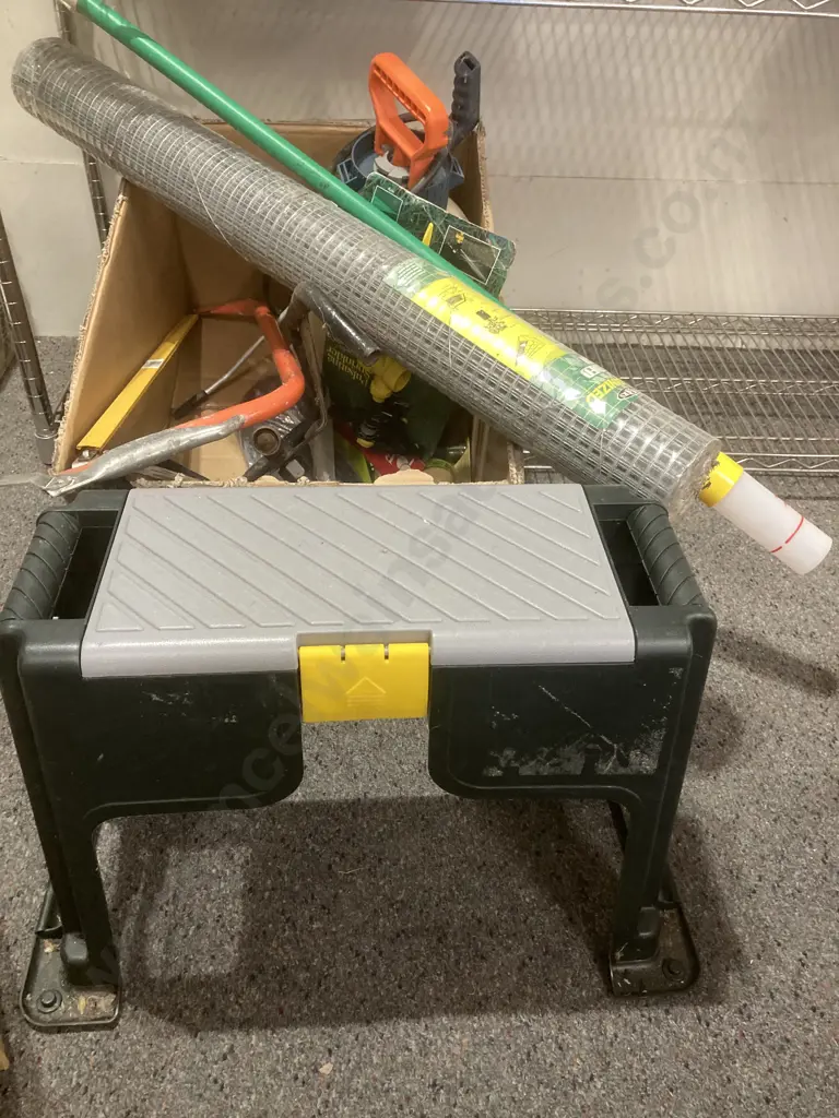 Step Stool Storage Holder, Box of Netting, Weed Wand, Sprinklers, Sprayer Etc Image 1++