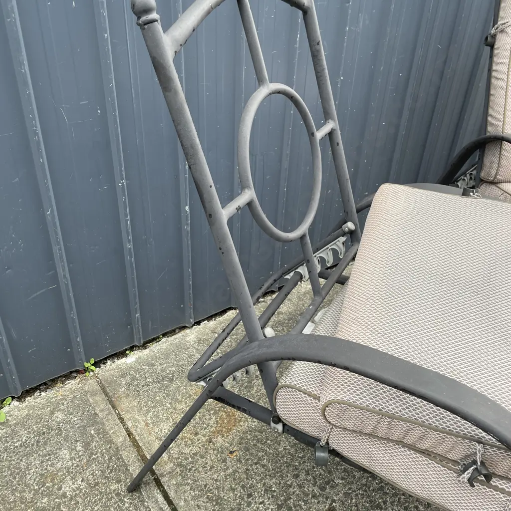 Two Outdoor Recliner with padded Squabs and pair of foot stools Image 1++