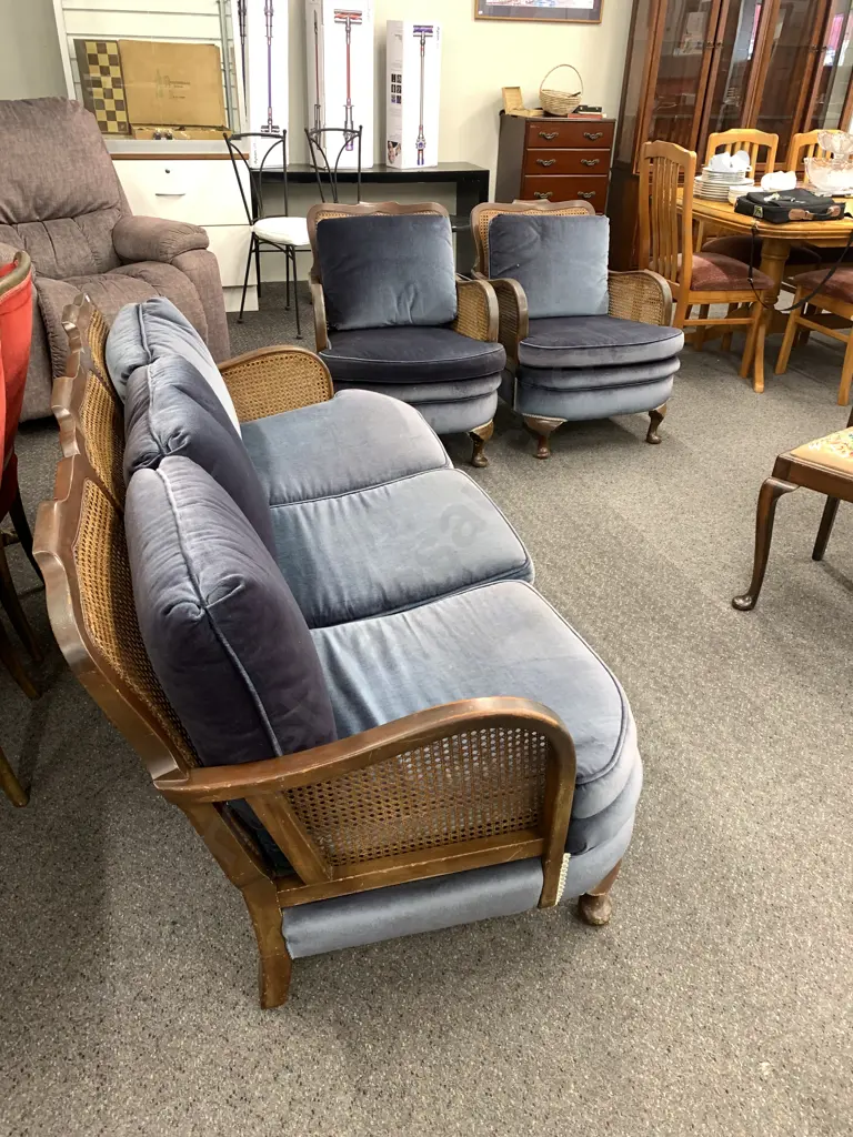 Bergere Cane Filled Lounge Suite. 3 Seater and 2 chairs Image 1++