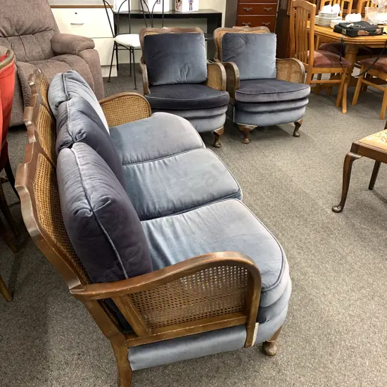 Bergere Cane Filled Lounge Suite. 3 Seater and 2 chairs