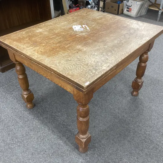 Art Deco Oak Draw Leaf Dining Table, Turned Legs, 107 x 84cm (af To Top)